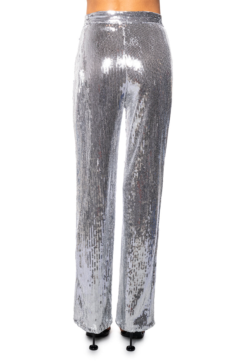 Full View Disco Fever Sequin Embellished High Waist Flare Pant In Silver