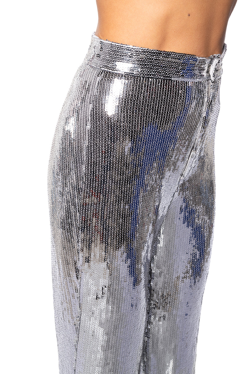 Extra View Disco Fever Sequin Embellished High Waist Flare Pant In Silver