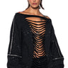 Front View Distressed Off The Shoulder Rhinestone Embellished Sweatshirt