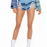 Front View Ditzy Daze Patchwork Distress High Rise Denim Shorts