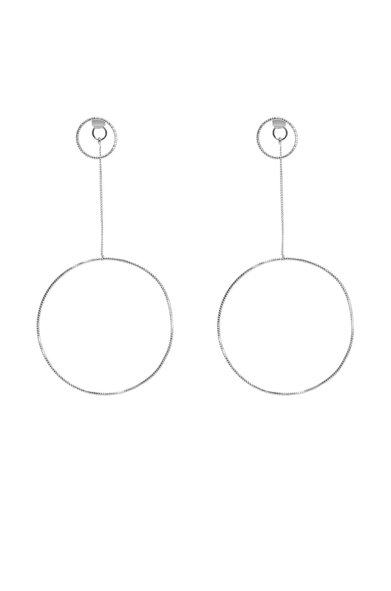 Side View Divine Circle Drop Hoop Earring In Silver 1