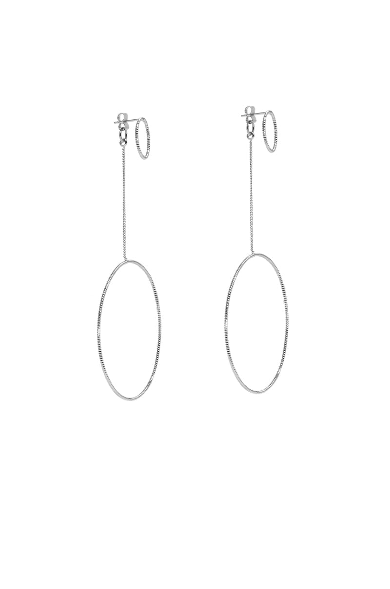 Back View Divine Circle Drop Hoop Earring In Silver 2