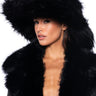 Front View Divine Feminine Oversized Faux Fur Bucket Hat In Black