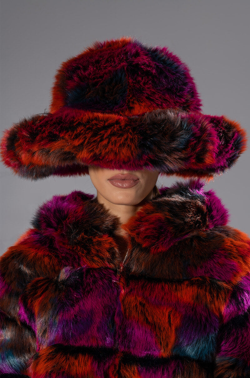 Front View Divine Feminine Oversized Faux Fur Bucket Hat 5