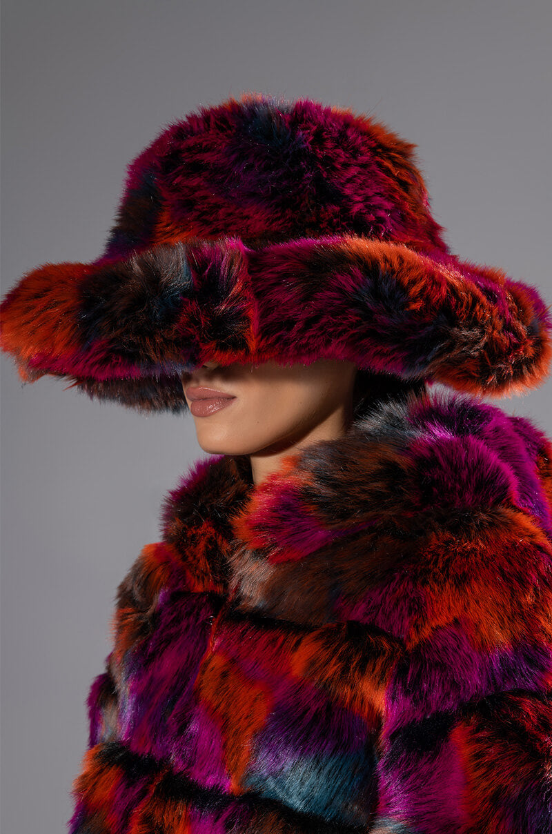 Side View Divine Feminine Oversized Faux Fur Bucket Hat 6
