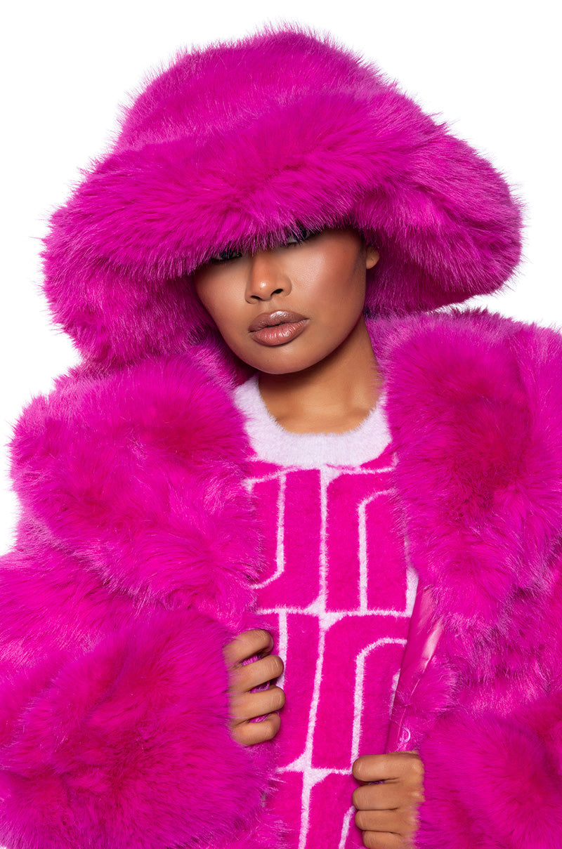 Front View Divine Feminine Oversized Faux Fur Bucket Hat