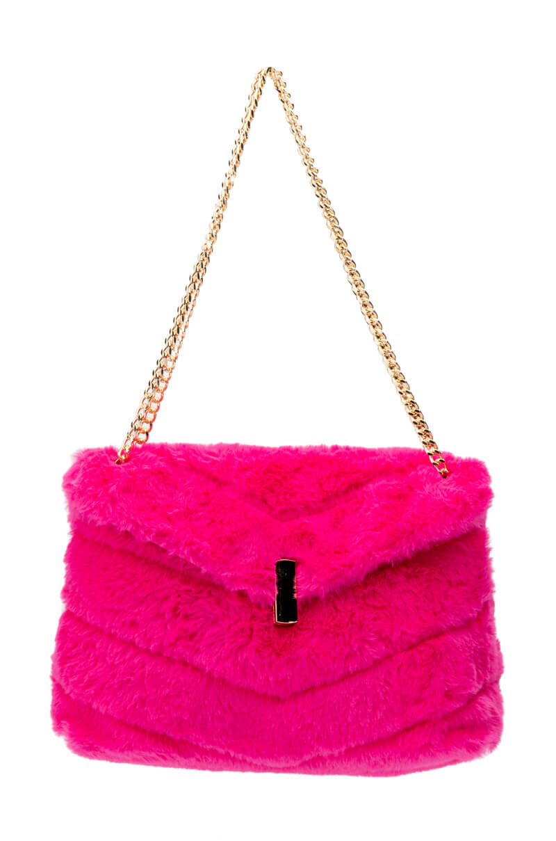 Back View Divine Fuchsia Faux Fur Purse 1