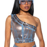 Front View Divine Timing Cropped Metallic Denim Top