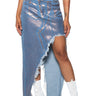 Front View Divine Timing Cut Out Metallic Denim Skirt