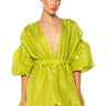 Front View Dixie Balloon Sleeve Mini Dress In Lime