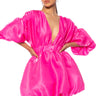 Front View Dixie Balloon Sleeve Mini Dress In Pink