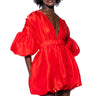 Front View Dixie Balloon Sleeve Mini Dress In Red