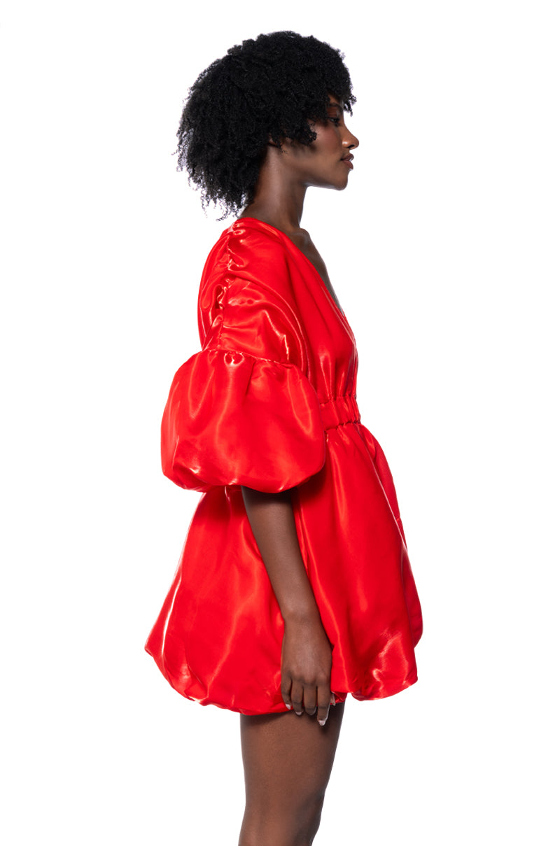 DIXIE BALLOON SLEEVE MINI DRESS IN RED AKIRA DIXIE BALLOON SLEEVE MINI DRESS IN RED AKIRA
