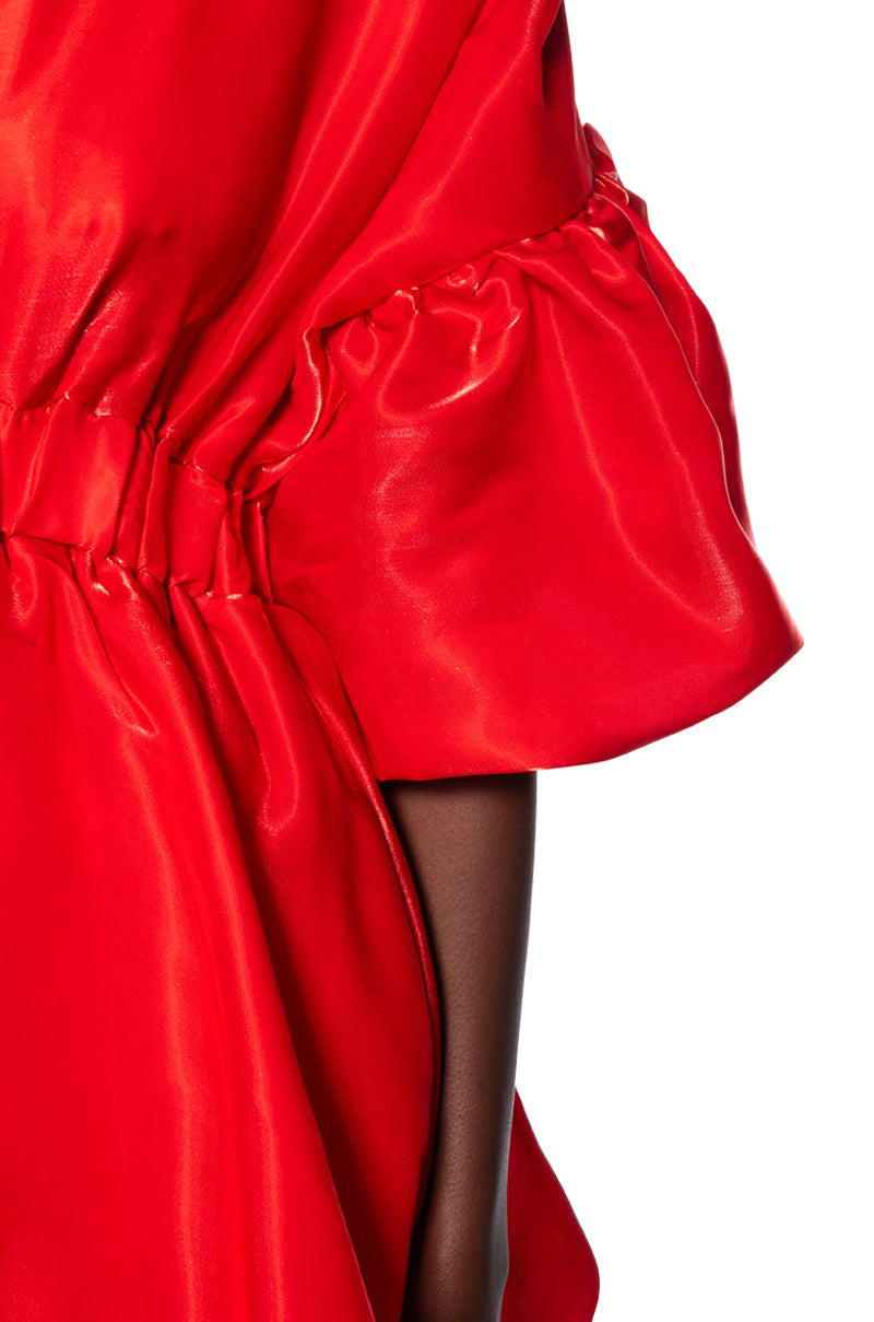 DIXIE BALLOON SLEEVE MINI DRESS IN RED - Main Image