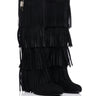 Front View Dixie Fringe Wedge Boot In Black