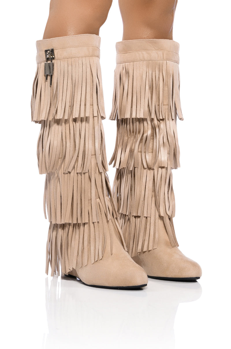 DIXIE FRINGE FOLD OVER BOOT IN KHAKI view 0