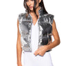 Front View Do It Yourself Metallic Puffer Vest In Silver