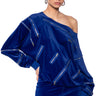 Front View Do No Wrong Velvet Long Sleeve Top In Royal Blue