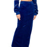 Front View Do No Wrong Velvet Maxi Skirt In Royal Blue