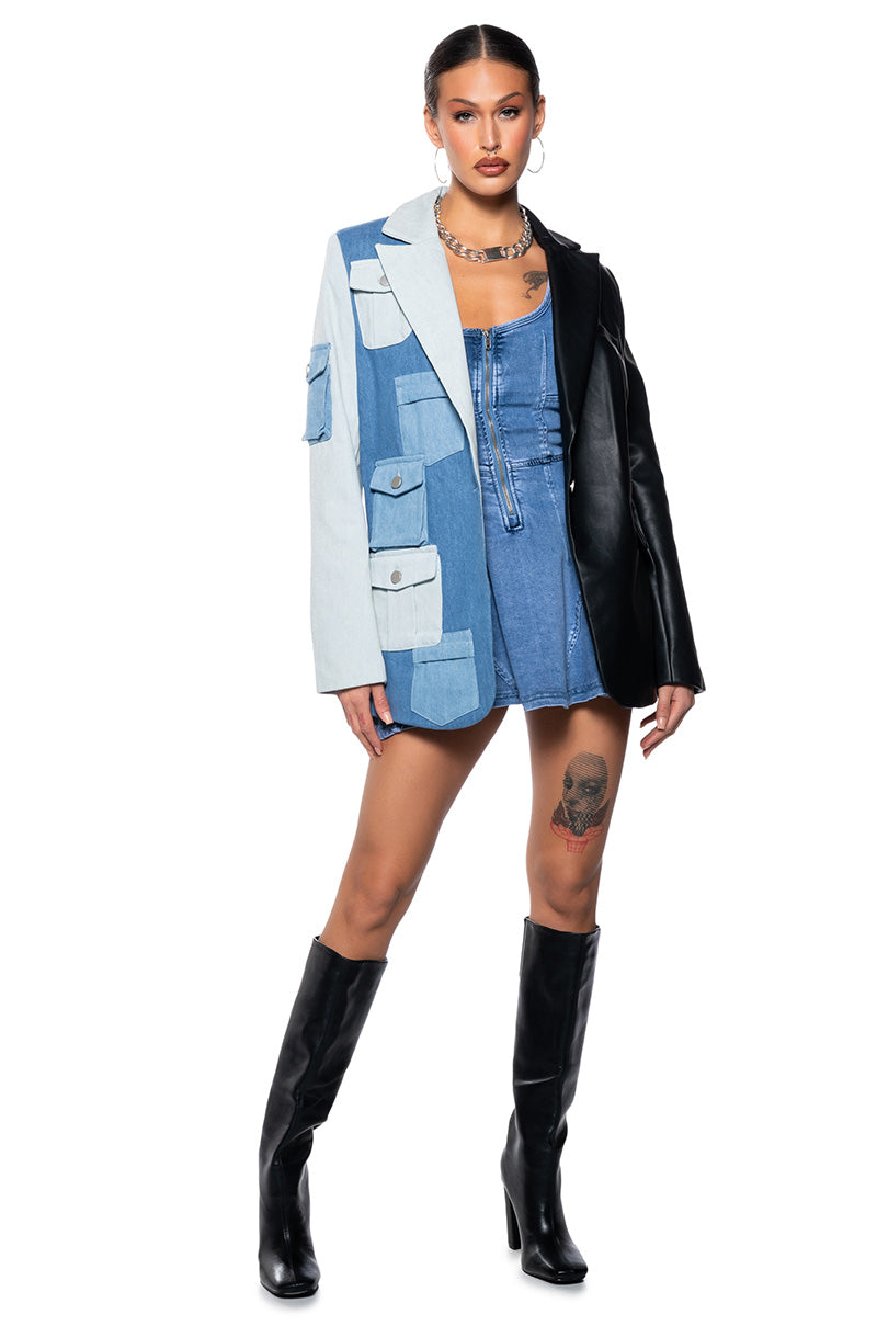 Detail View Do What You Do Half Denim Half Pu Blazer