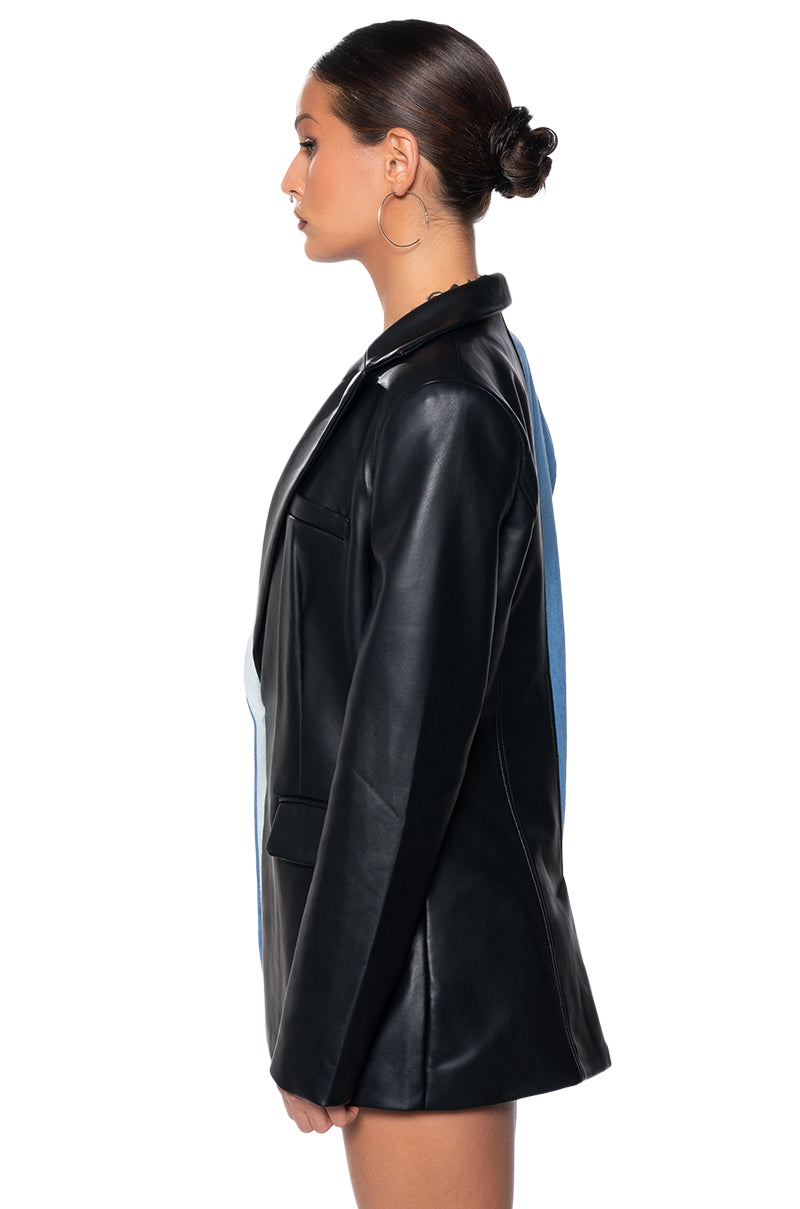 Extra View Do What You Do Half Denim Half Pu Blazer