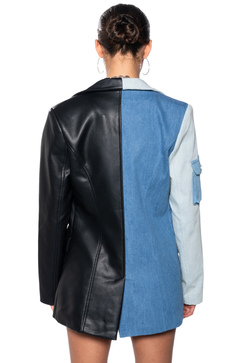 Extra View Do What You Do Half Denim Half Pu Blazer