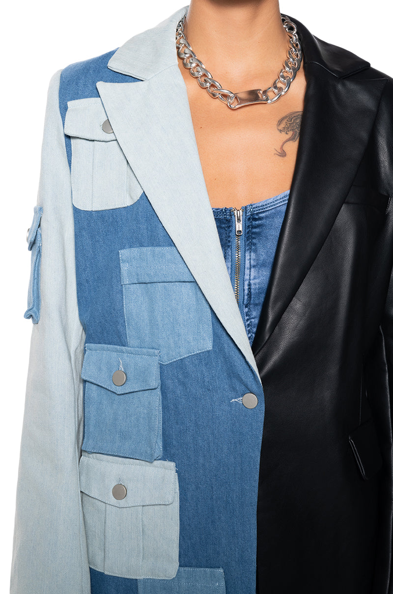 Extra View Do What You Do Half Denim Half Pu Blazer