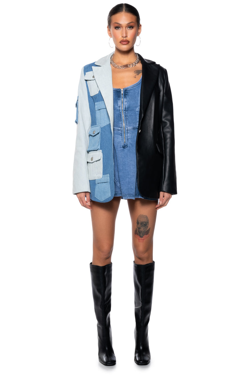 Extra View Do What You Do Half Denim Half Pu Blazer