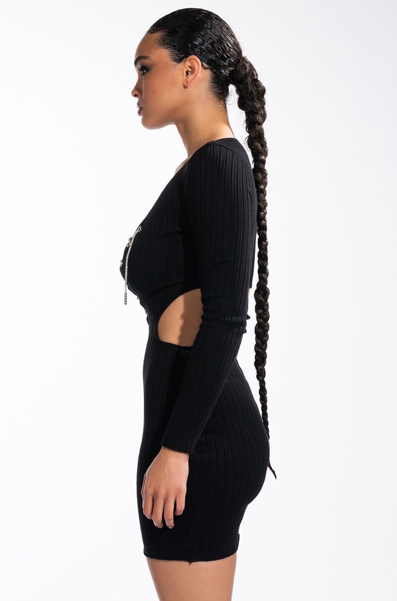 Detail View Doing My Thang Rhinestone Lace Up Front Mini Dress