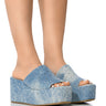 Front View Doll Denim Flatform Embellished Sandal