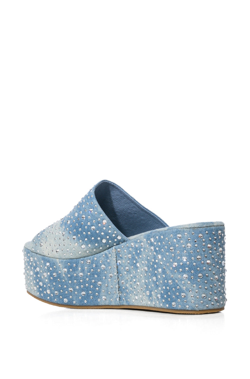 Detail View Doll Denim Flatform Embellished Sandal
