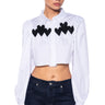 Front View Doll Face Puff Sleeve Crop Button Down