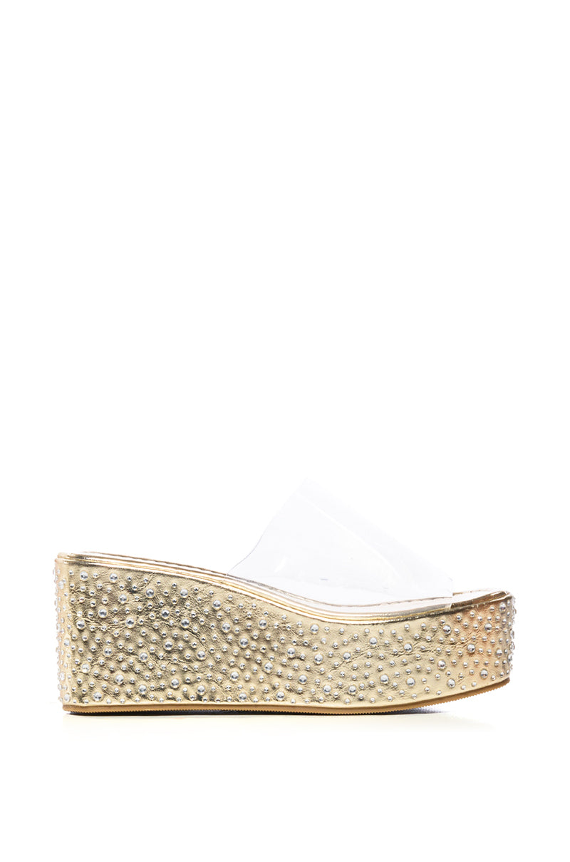 Side View Doll Gold Flatform Embellished Sandal