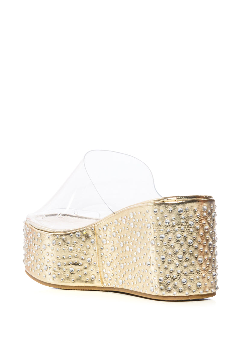 Detail View Doll Gold Flatform Embellished Sandal