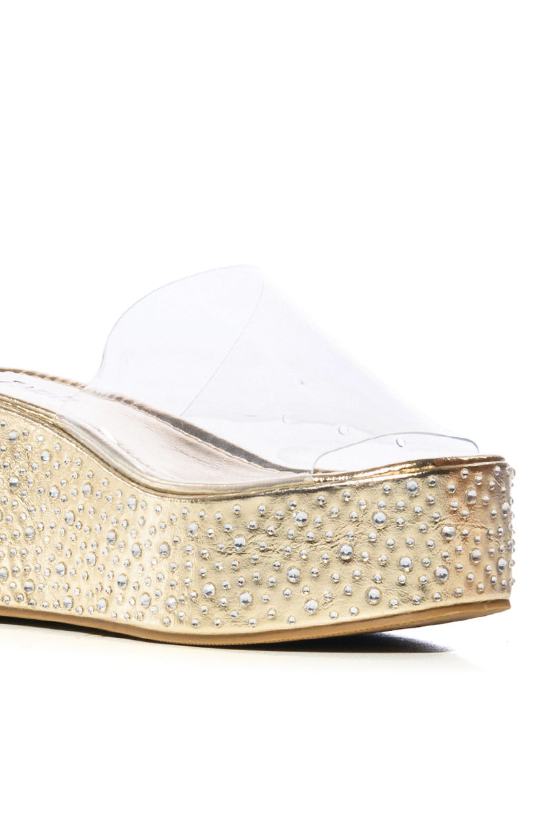 Full View Doll Gold Flatform Embellished Sandal