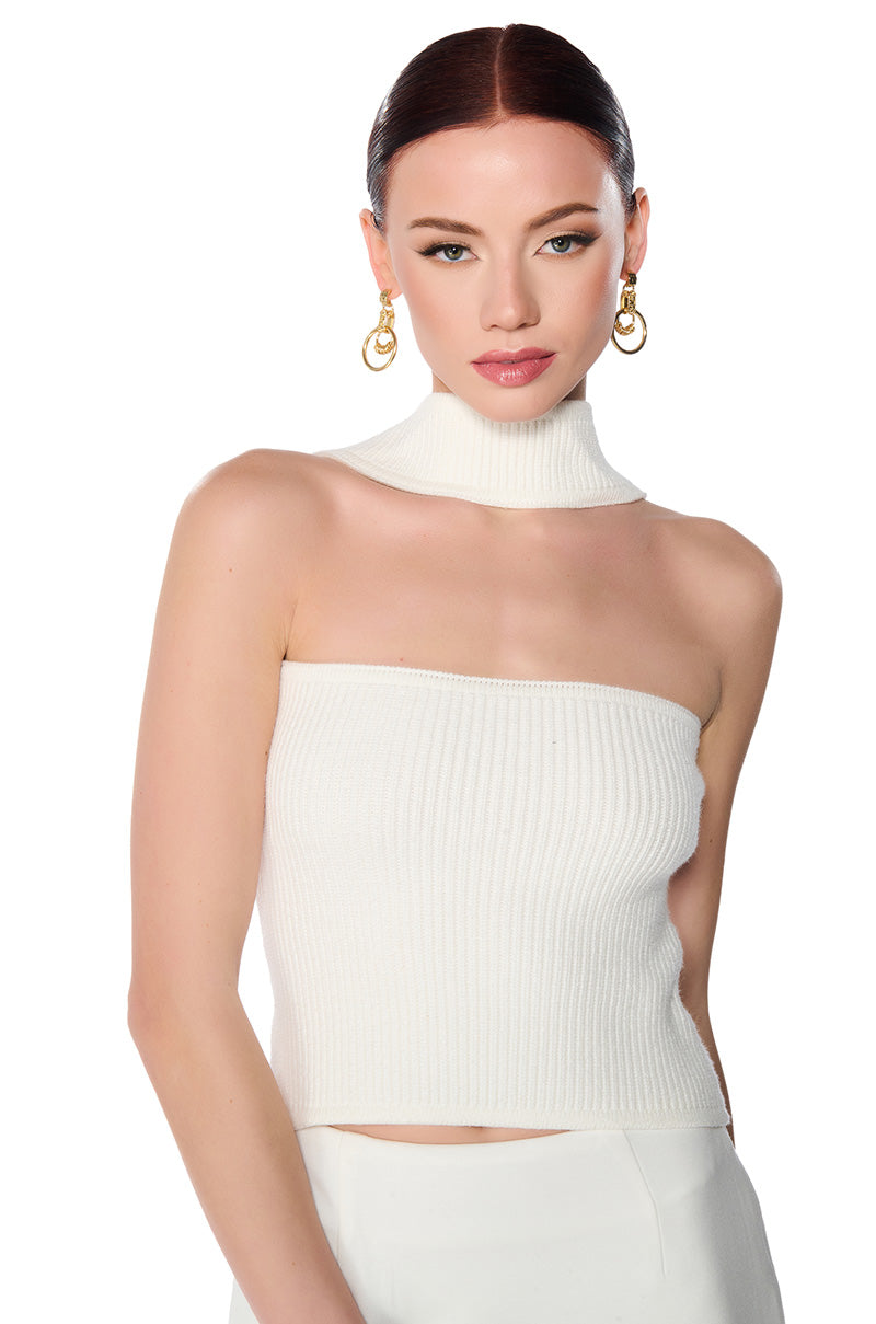 DOLLED UP KNIT HALTER TOP IN WHITE view 0
