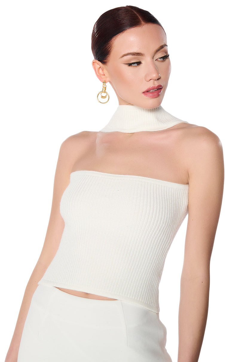 Side View Dolled Up Knit Halter Top In White