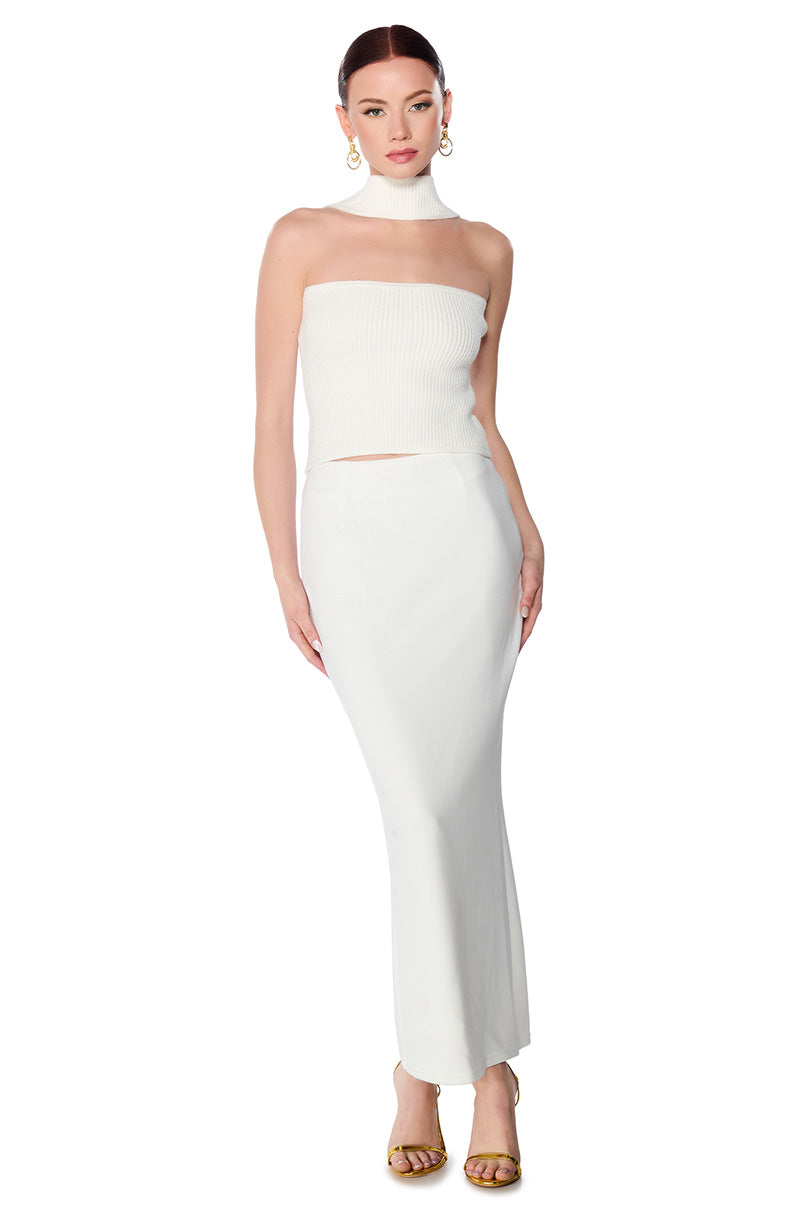 Back View Dolled Up Knit Halter Top In White