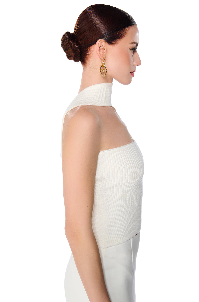 Full View Dolled Up Knit Halter Top In White