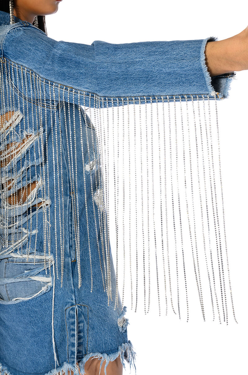 Extra View Dollys Sis Rhinestone Long Denim Jacket