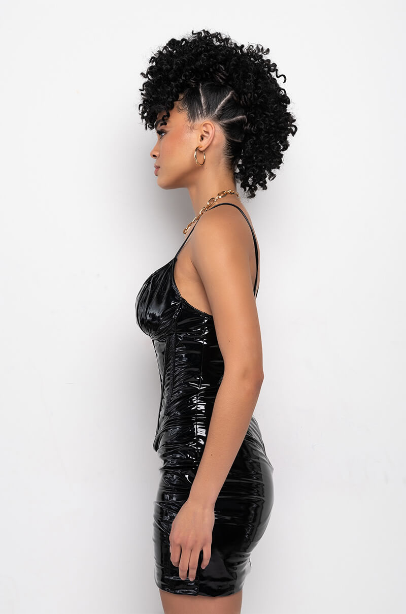 DOM QUEEN VINYL CORSET MINI DRESS BLACK AKIRA DOM QUEEN VINYL CORSET MINI DRESS BLACK AKIRA