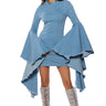 Front View Donna Bell Sleeve Denim Mini Dress