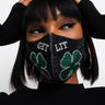 Front View Dont Pinch Me Get Lit Fashion Face Cover in Green Multi