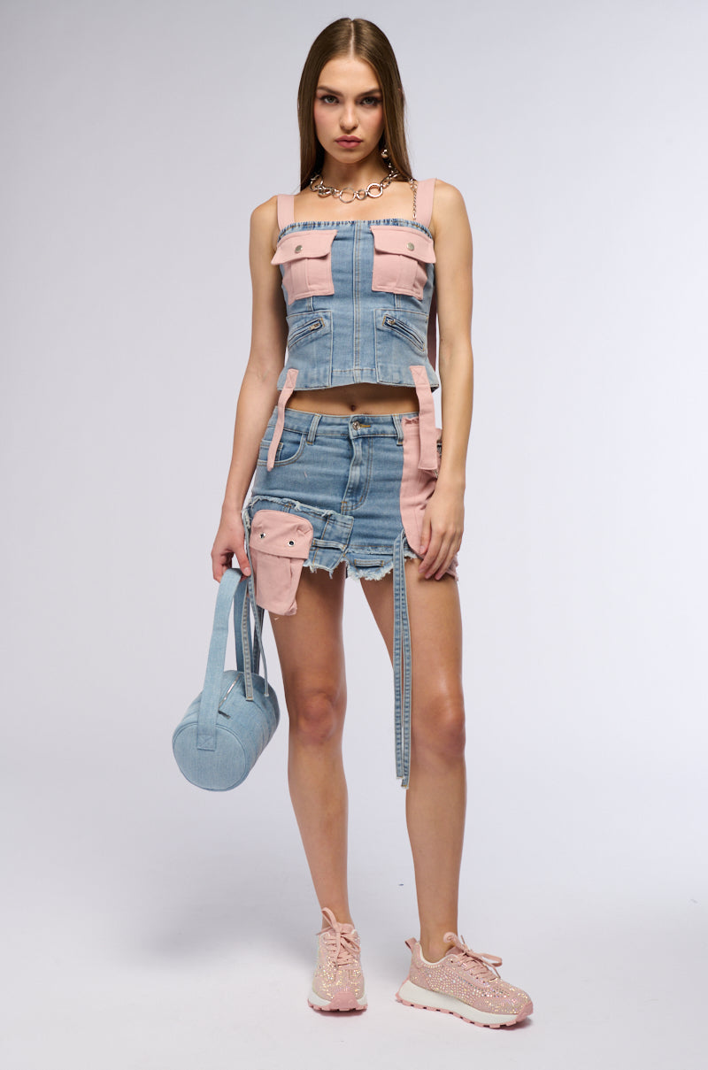 Extra View Dont Stop Me Now Denim Corset Top