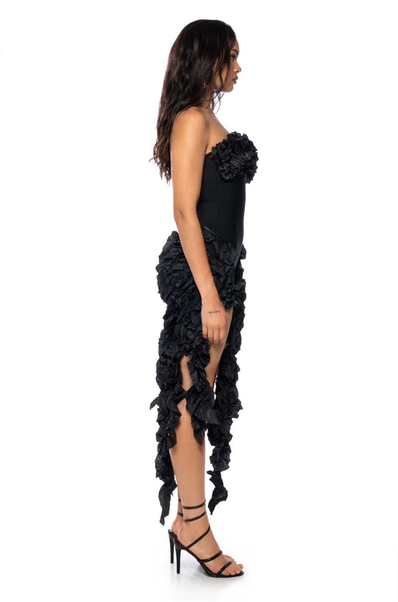 Side View Dont Stop The Party Strapless Ruffle Fringe Mini Dress