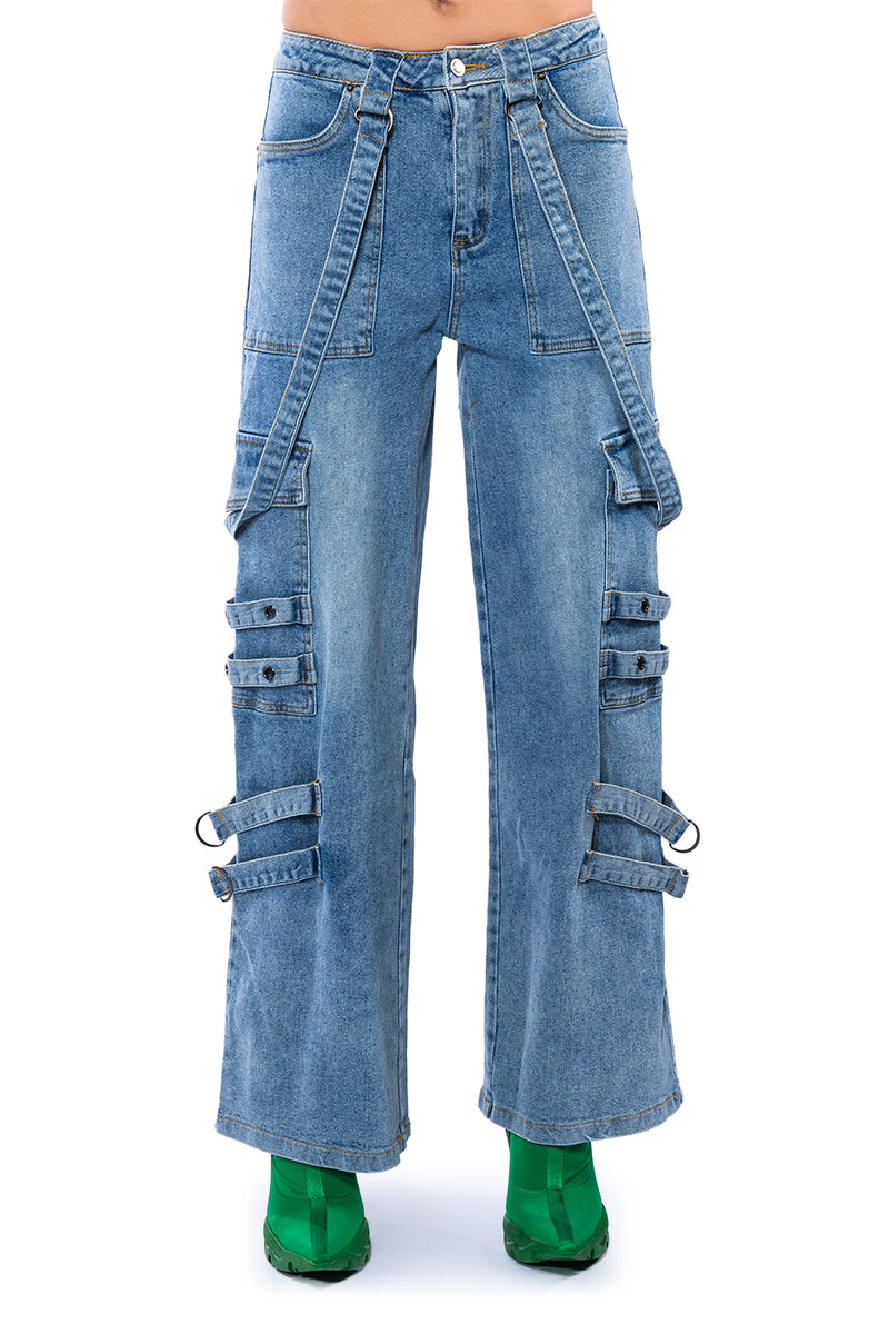 Extra View Dont Take Him Back Wide Leg Suspender Cargo Jeans 18