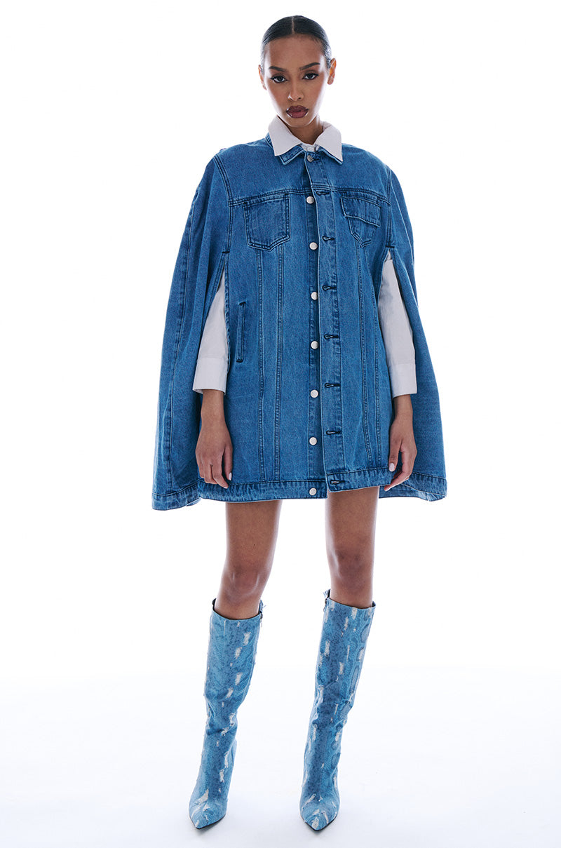 DON'T TALK LOUD DENIM TRENCH PONCHO – AKIRA