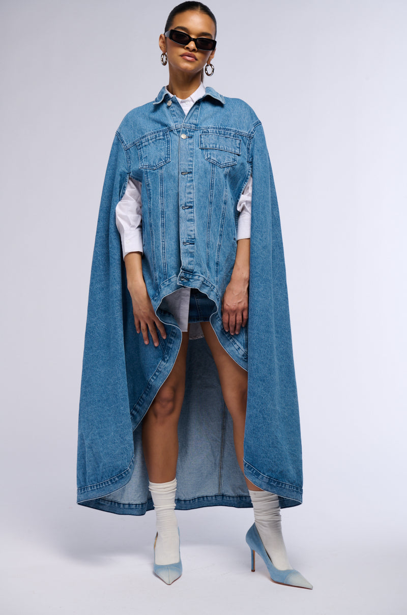 DON'T TALK LOUD MAXI DENIM PONCHO view 0