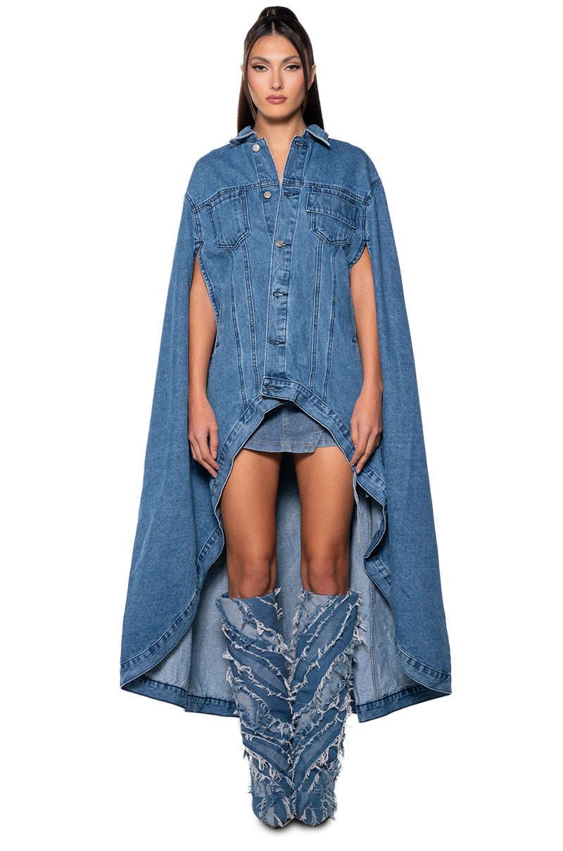 Full View Dont Talk Loud Maxi Denim Poncho