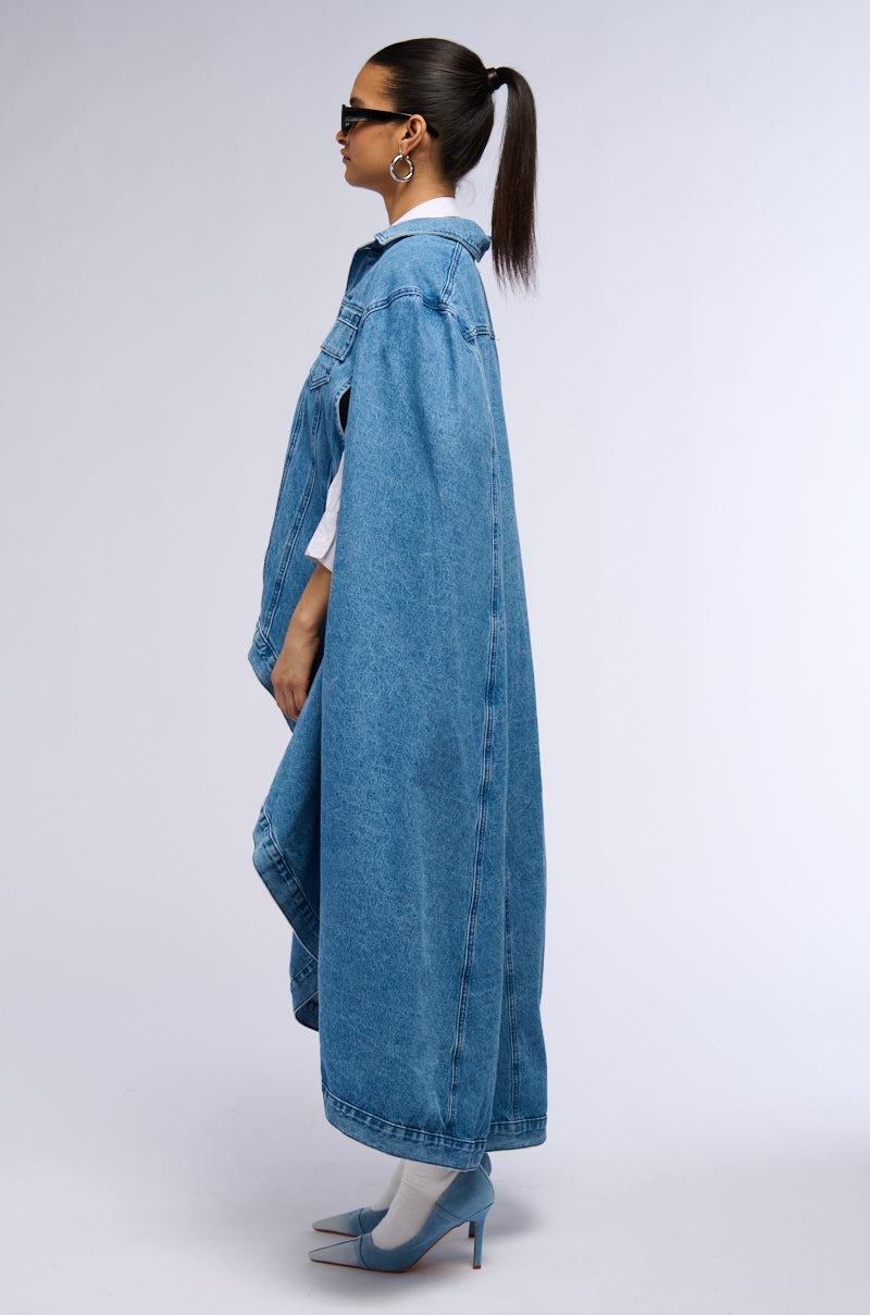 Full View Dont Talk Loud Maxi Denim Poncho
